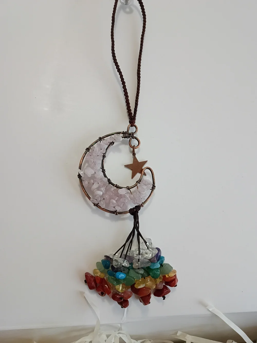 Rose Quartz Crescent Moon Hanging Chakra Multicolor Gems